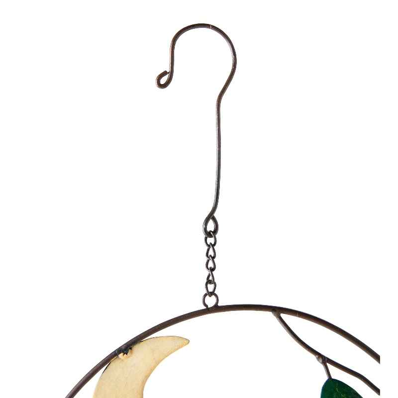 Colorful Metal and Glass Owl with Moon Wind Chime