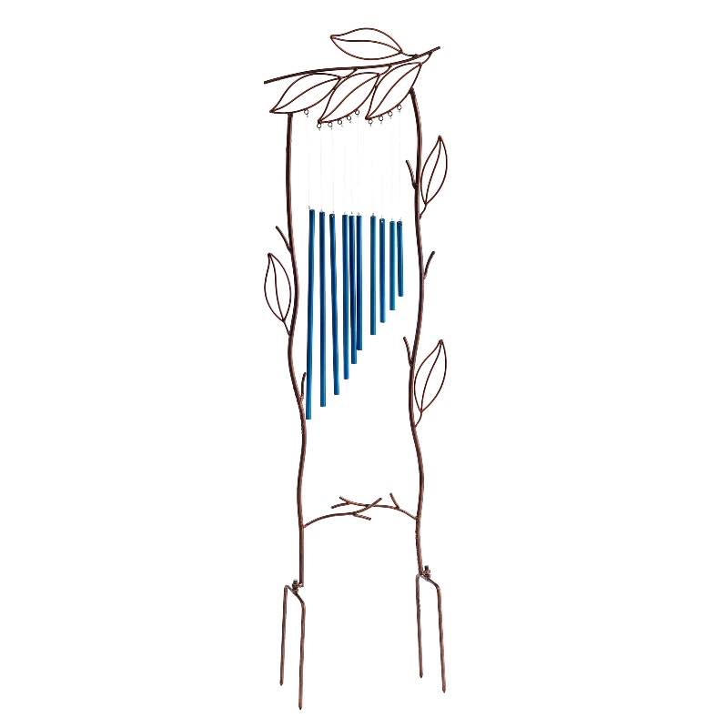 Metal Leaf Trellis with Blue Wind Chime