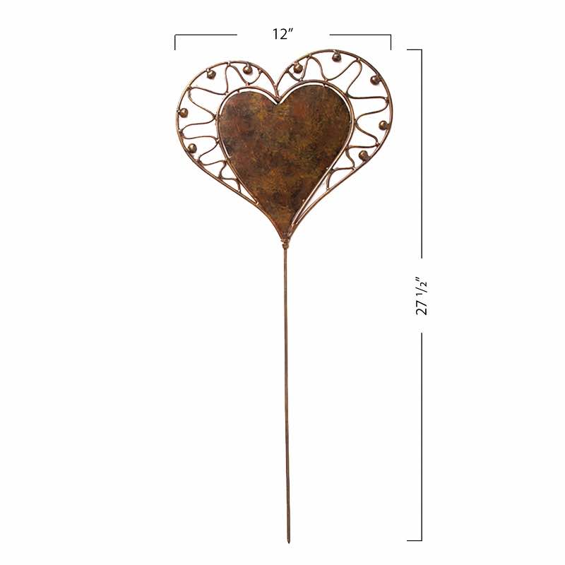 Elegant Heart Stakes Handcrafted from New and Reclaimed Metal, Set of 3