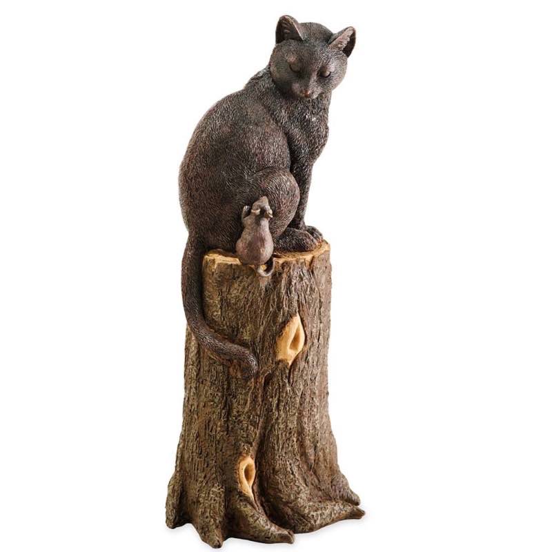 Cat and Mouse on a Stump Garden Sculpture - View 2
