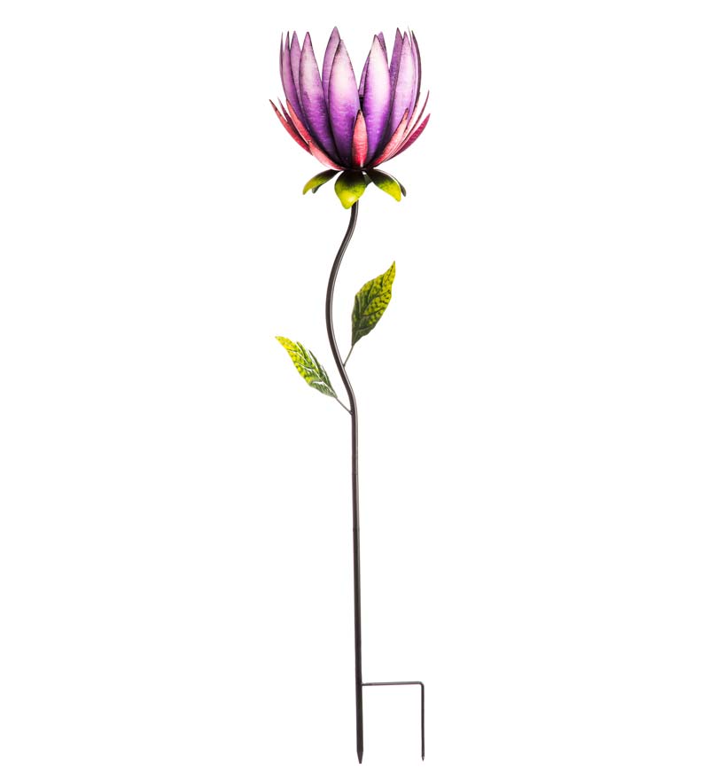 Metal Lighted Purple and Pink Solar Flower Garden Stake - View 2