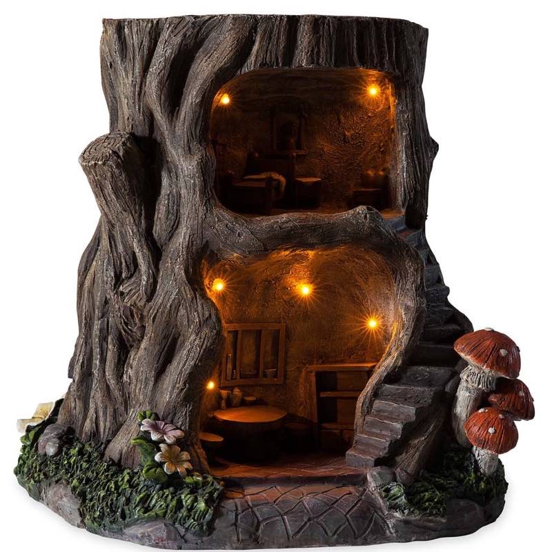 Two-Story Fully-Furnished Solar Lighted Fairy House in a Stump - View 3