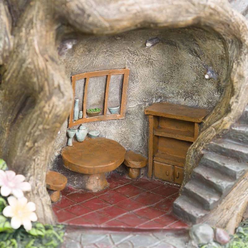 Two-Story Fully-Furnished Solar Lighted Fairy House in a Stump - View 5
