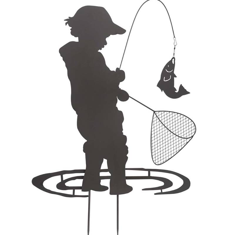 Boy Fishing Silhouette Metal Garden Stake - View 3