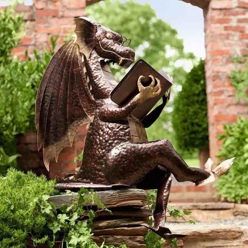 Metal Reading Dragon Sculpture - View 4