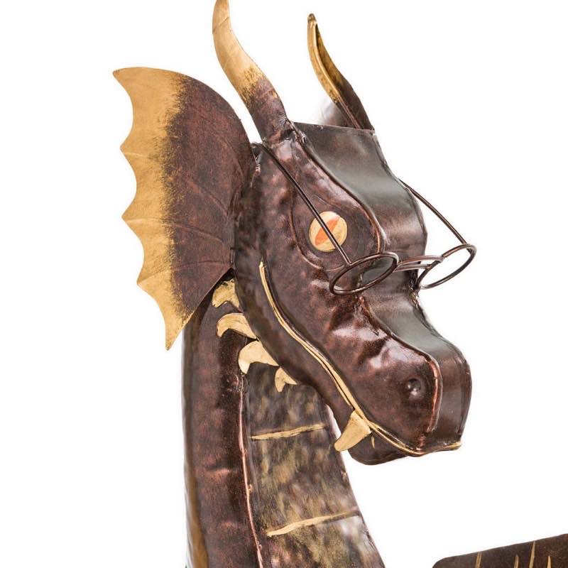 Metal Reading Dragon Sculpture - View 6