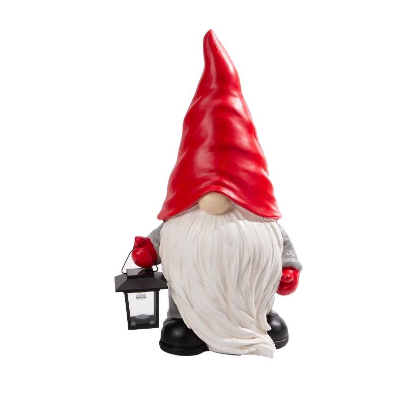 Welcome Home Gnome Sculpture with Solar-Powered Lantern - View 2