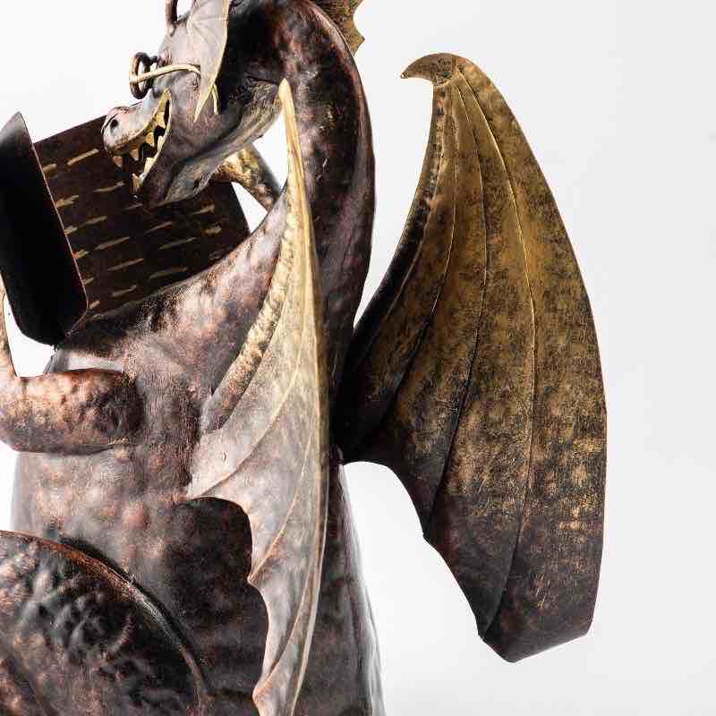 Small Metal Reading Dragon Sculpture - View 2