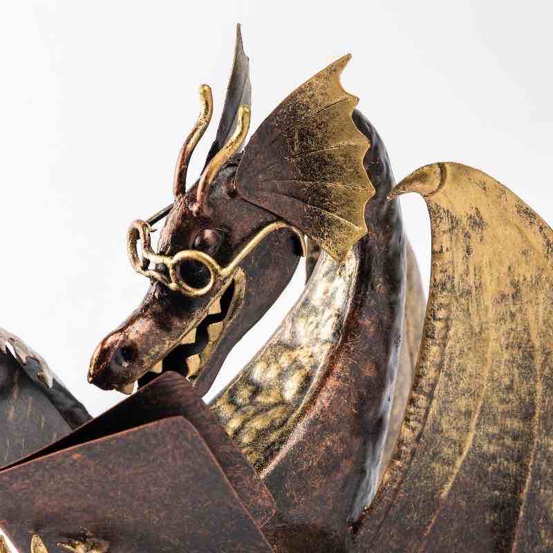 Small Metal Reading Dragon Sculpture - View 5