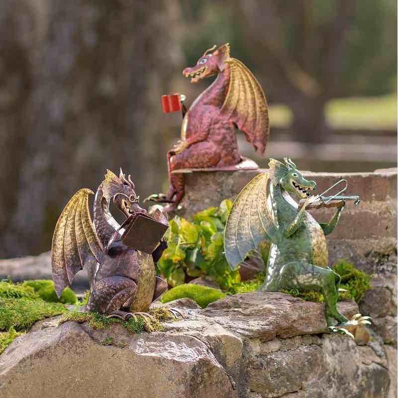 Small Metal Reading Dragon Sculpture - View 6