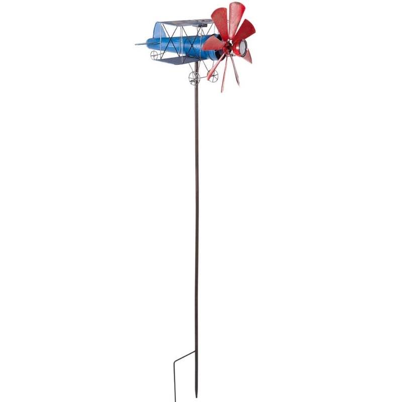 Biplane With Solar Light Metal Wind Spinner - View 4