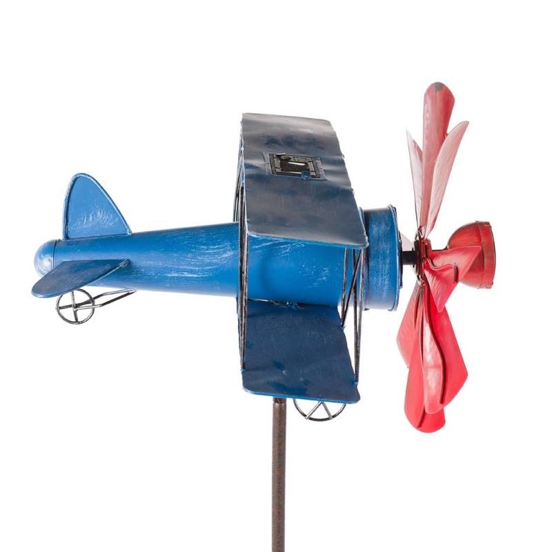 Biplane With Solar Light Metal Wind Spinner - View 6