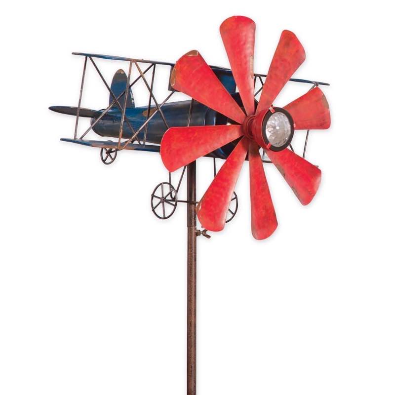 Biplane With Solar Light Metal Wind Spinner - View 8