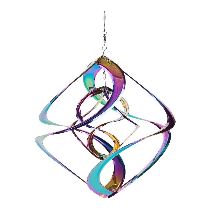 Vibrant Multi-Colored Iridescent Dual Spiral Hanging Metal Wind Spinner - View 2