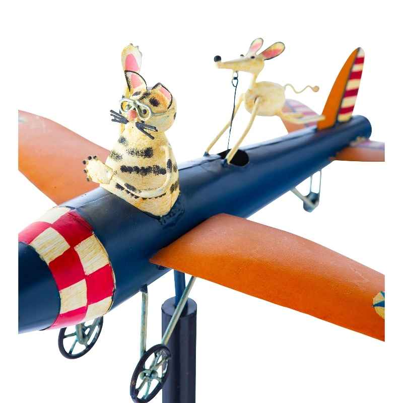 Metal Cat and Mouse Airplane Whirligig - View 3