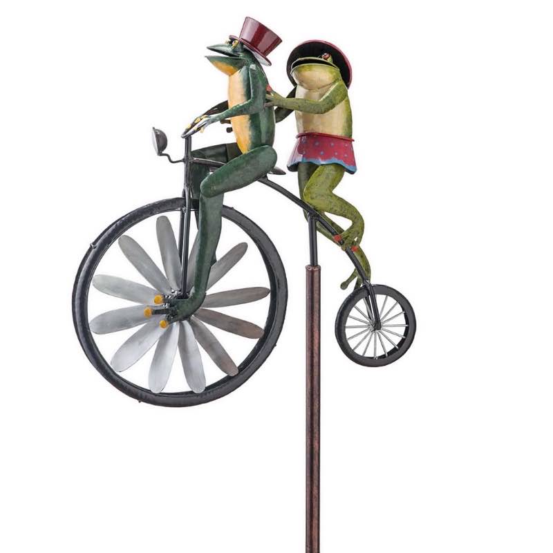 Frogs on a Vintage Bicycle Metal Wind Spinner - View 3