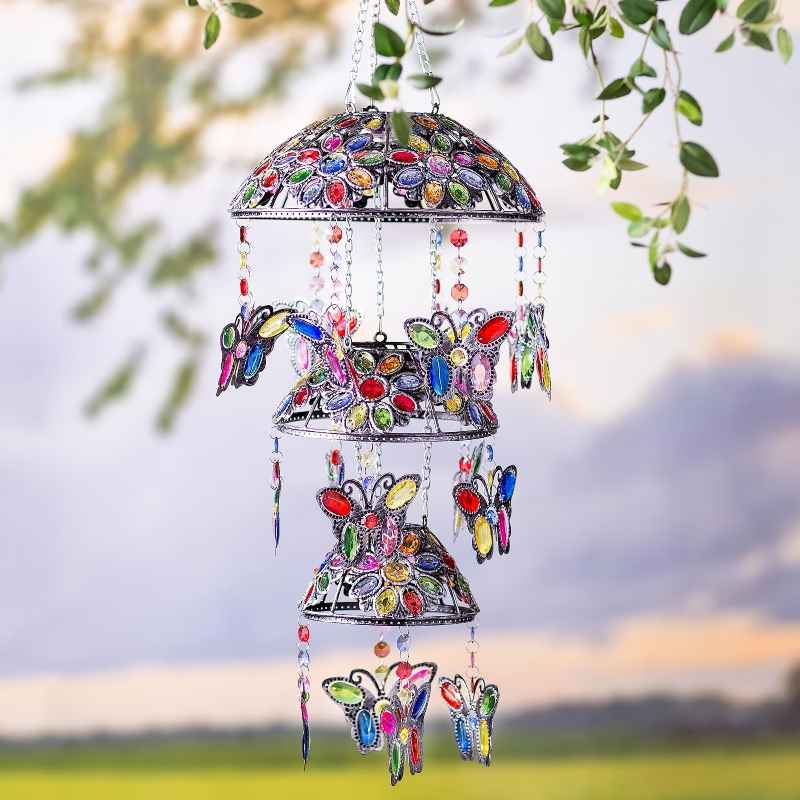 Three-Tiered Solar Jeweled Butterfly Mobile - View 2