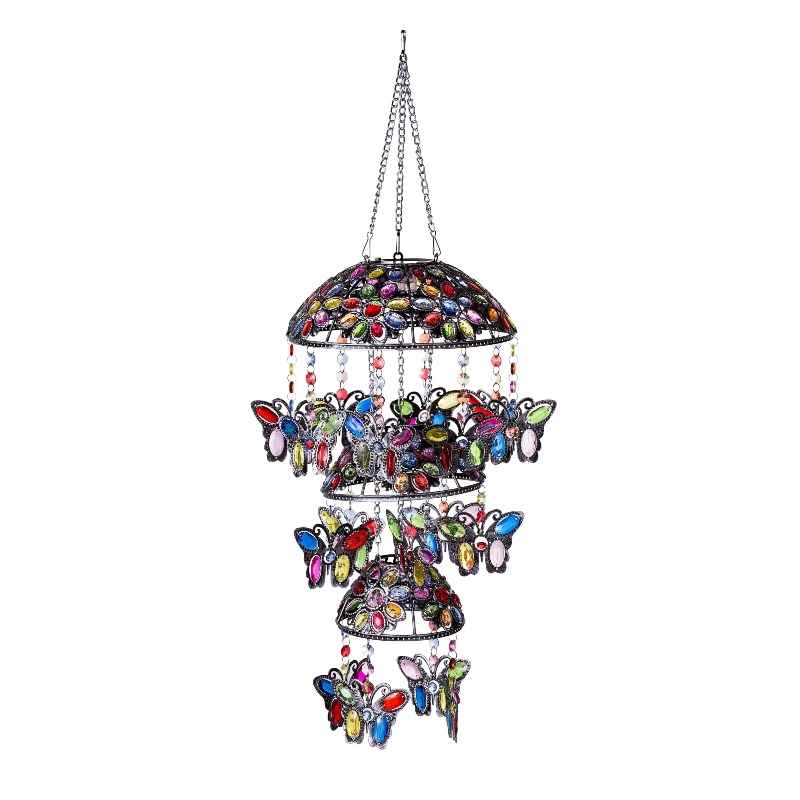 Three-Tiered Solar Jeweled Butterfly Mobile - View 3