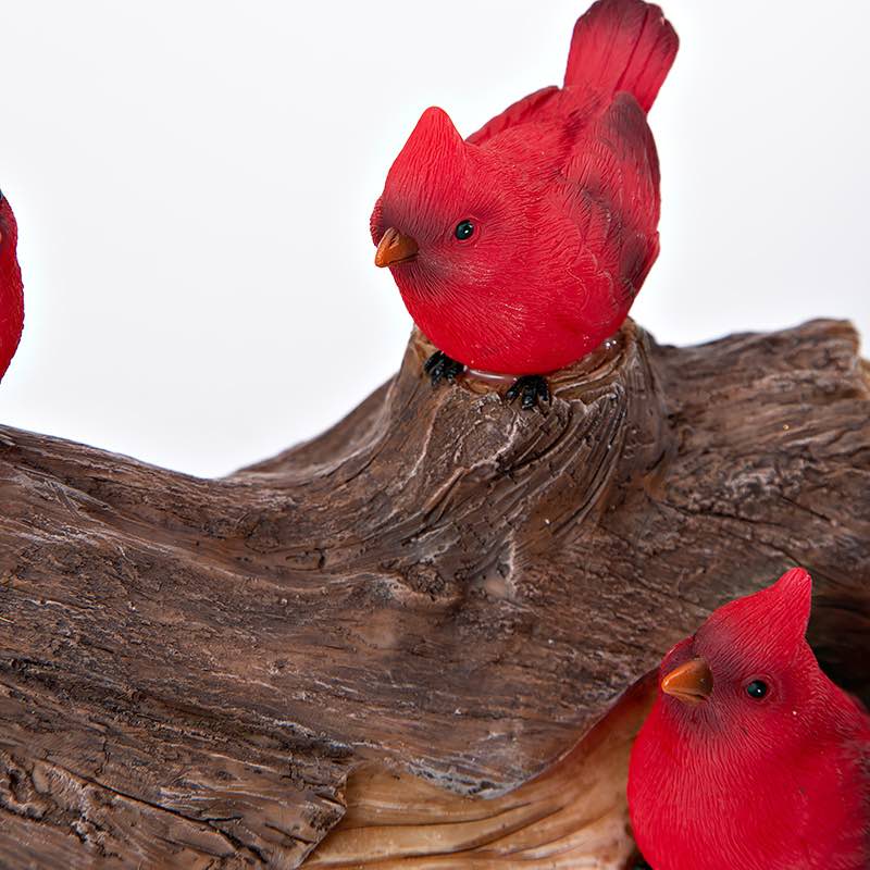 Solar-Lighted Three Cardinals on a Log Outdoor Sculpture - View 4
