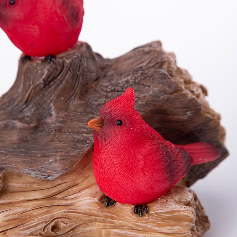 Solar-Lighted Three Cardinals on a Log Outdoor Sculpture - View 5