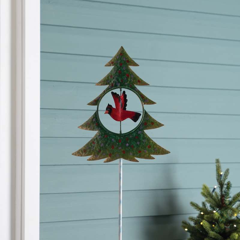Cardinal In Christmas Tree Spinner Stake - View 2