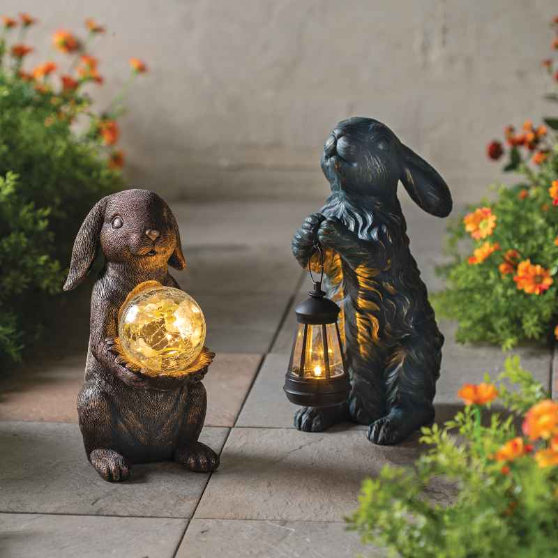Rabbit Statue Holding Solar Lantern - View 2