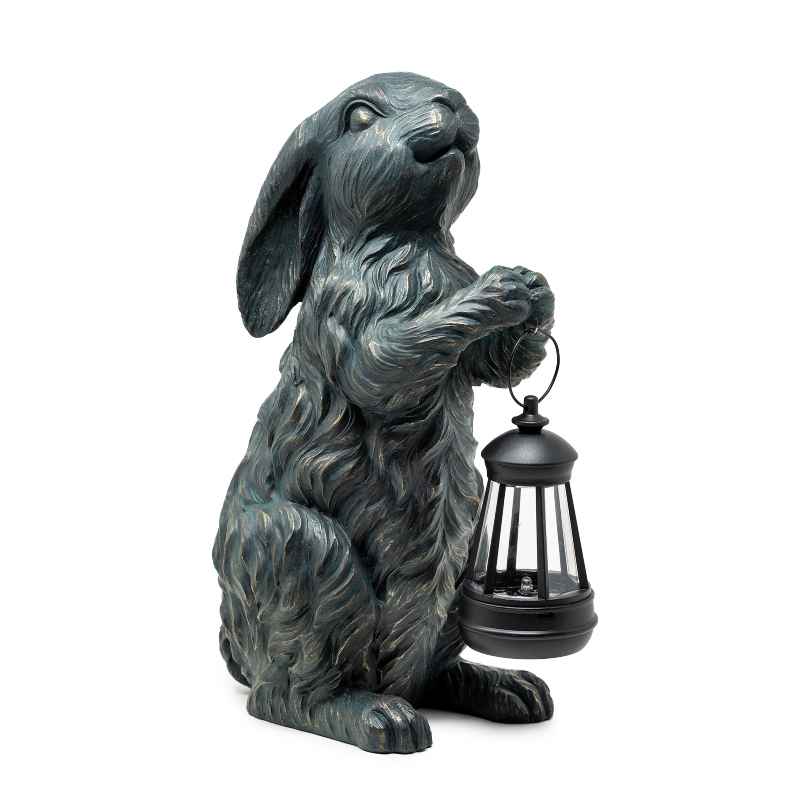 Rabbit Statue Holding Solar Lantern - View 3