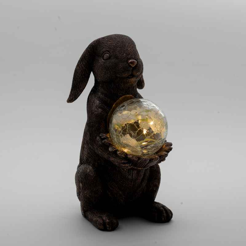 Rabbit Statue Holding Solar Gazing Ball - View 4
