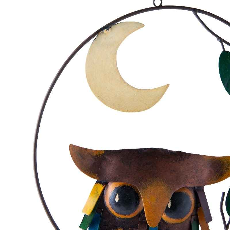 Colorful Metal and Glass Owl with Moon Wind Chime - View 8