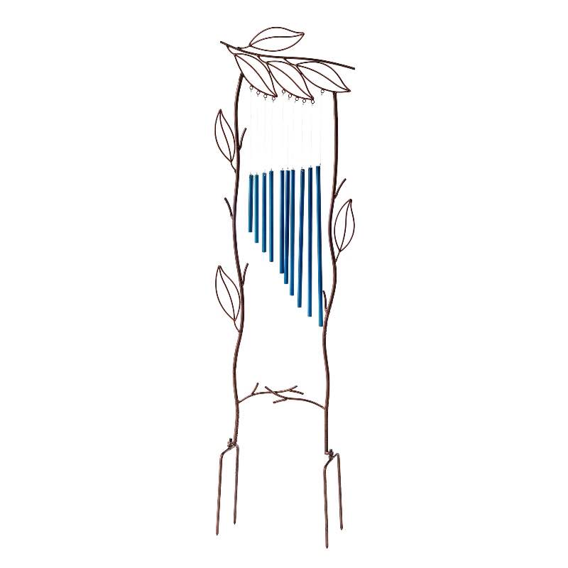 Metal Leaf Trellis with Blue Wind Chime - View 2
