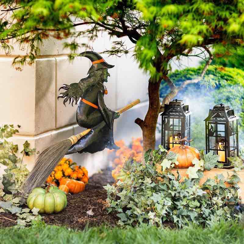 Handcrafted Metal Flying Witch on Broom Hanging Mobile - View 3