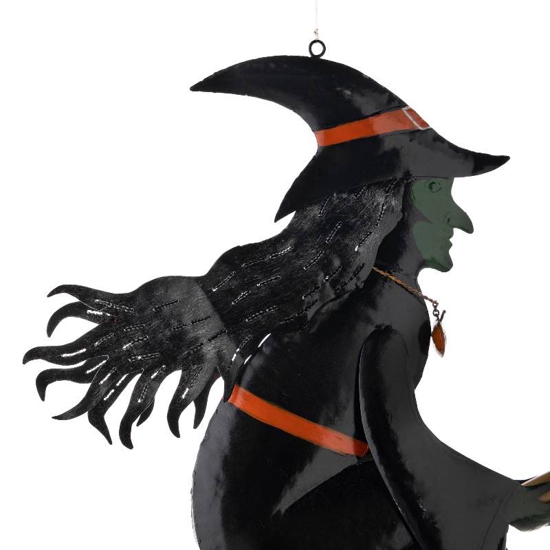 Handcrafted Metal Flying Witch on Broom Hanging Mobile - View 5