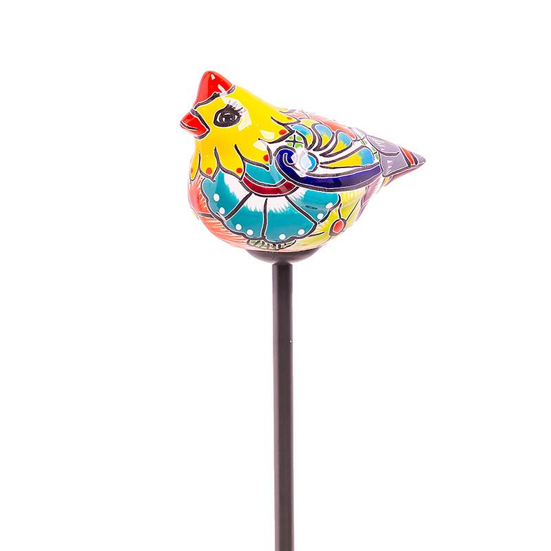 Handcrafted Talavera-Style Ceramic Bird Decorative Garden Stake - Orange - View 4