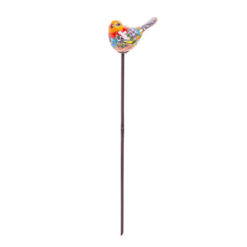 Handcrafted Talavera-Style Ceramic Bird Decorative Garden Stake - Orange - View 5