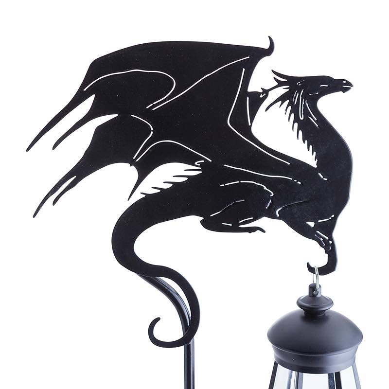 Metal Dragon Silhouette Garden Stake with Solar Lantern - View 2