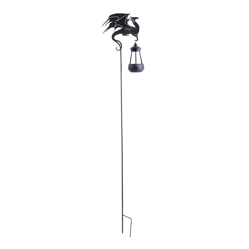 Metal Dragon Silhouette Garden Stake with Solar Lantern - View 4