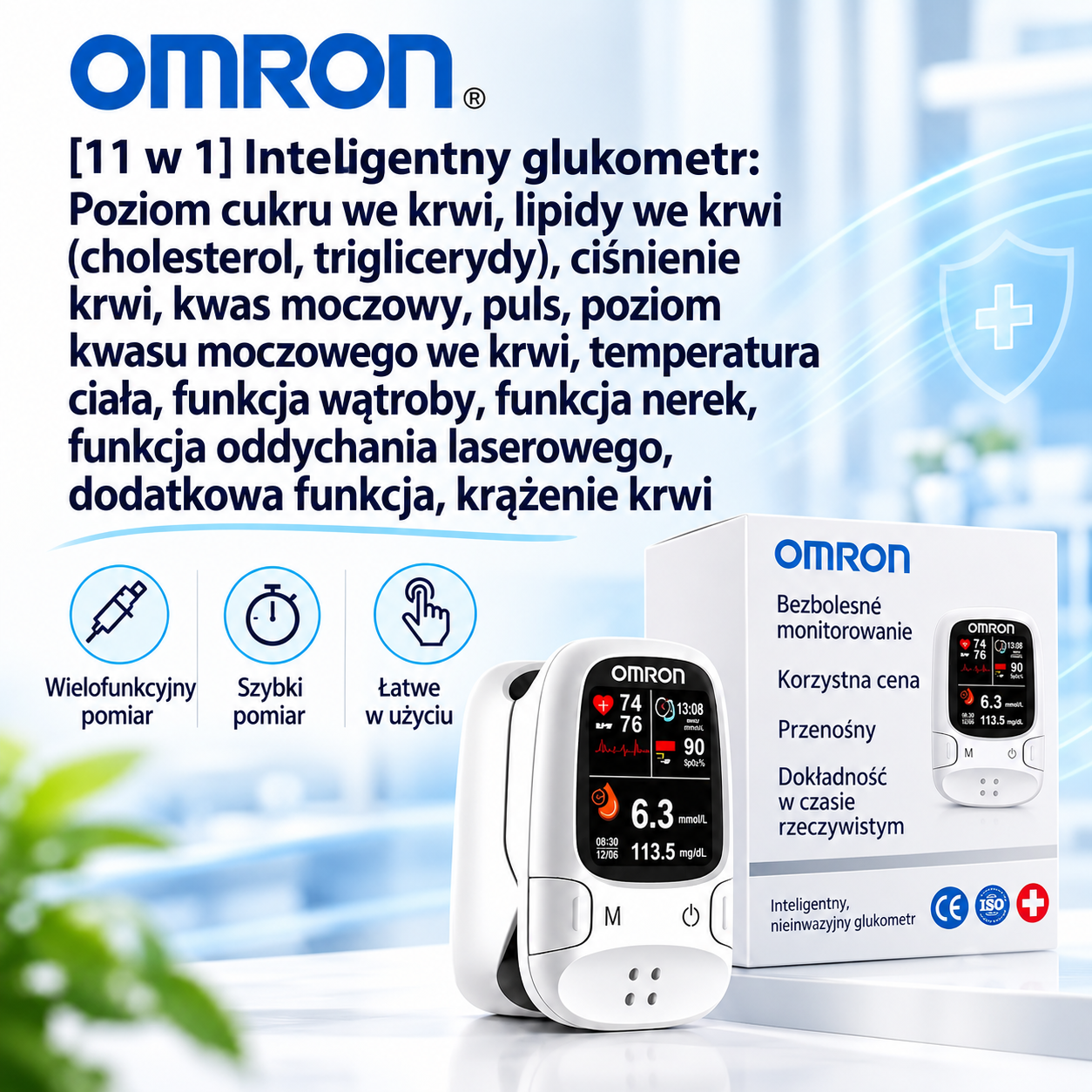 🔥 Omron™ — Mierz poziom glukozy we krwi w prosty i wygodny sposób, bez użycia igieł