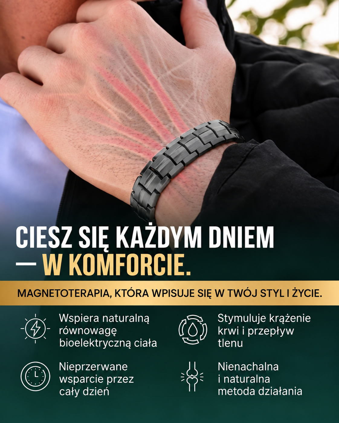 🧲 Magnetyczna bransoletka terapeutyczna MagnetRX® Premium z tytanu dla mężczyzn | 5 magnesów EllipseMAX, siła magnetyczna 5000 gausów | Opatentowany w USA projekt 🇺🇸 | Regulowana długość