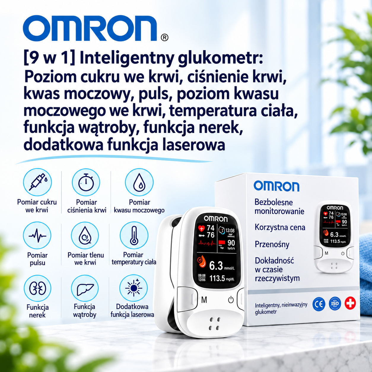 🔥 Omron™ — Mierz poziom glukozy we krwi w prosty i wygodny sposób, bez użycia igieł