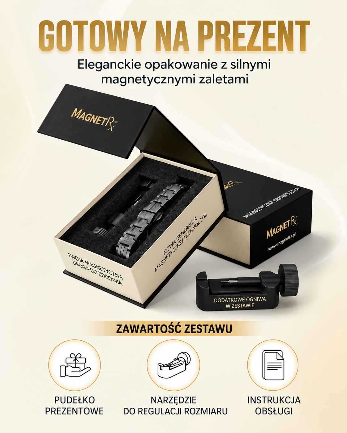 🧲 Magnetyczna bransoletka terapeutyczna MagnetRX® Premium z tytanu dla mężczyzn | 5 magnesów EllipseMAX, siła magnetyczna 5000 gausów | Opatentowany w USA projekt 🇺🇸 | Regulowana długość