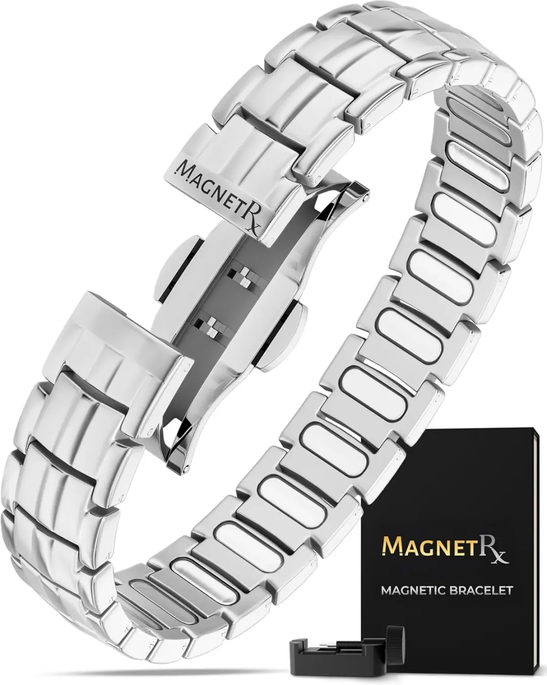 🧲 Magnetyczna bransoletka terapeutyczna MagnetRX® Premium z tytanu dla mężczyzn | 5 magnesów EllipseMAX, siła magnetyczna 5000 gausów | Opatentowany w USA projekt 🇺🇸 | Regulowana długość