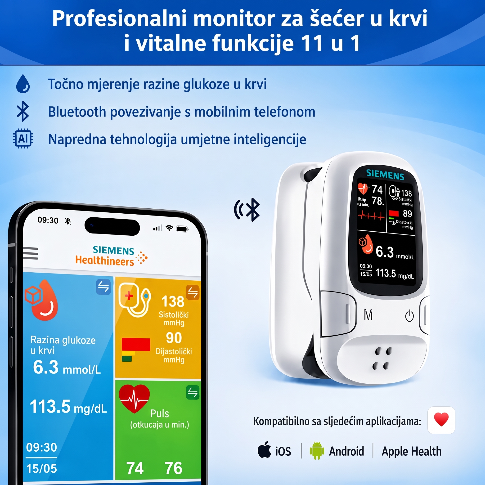 🩸 Neinvazivni glukometar – Siemens | Bezbolno praćenje razine glukoze kod kuće 📊