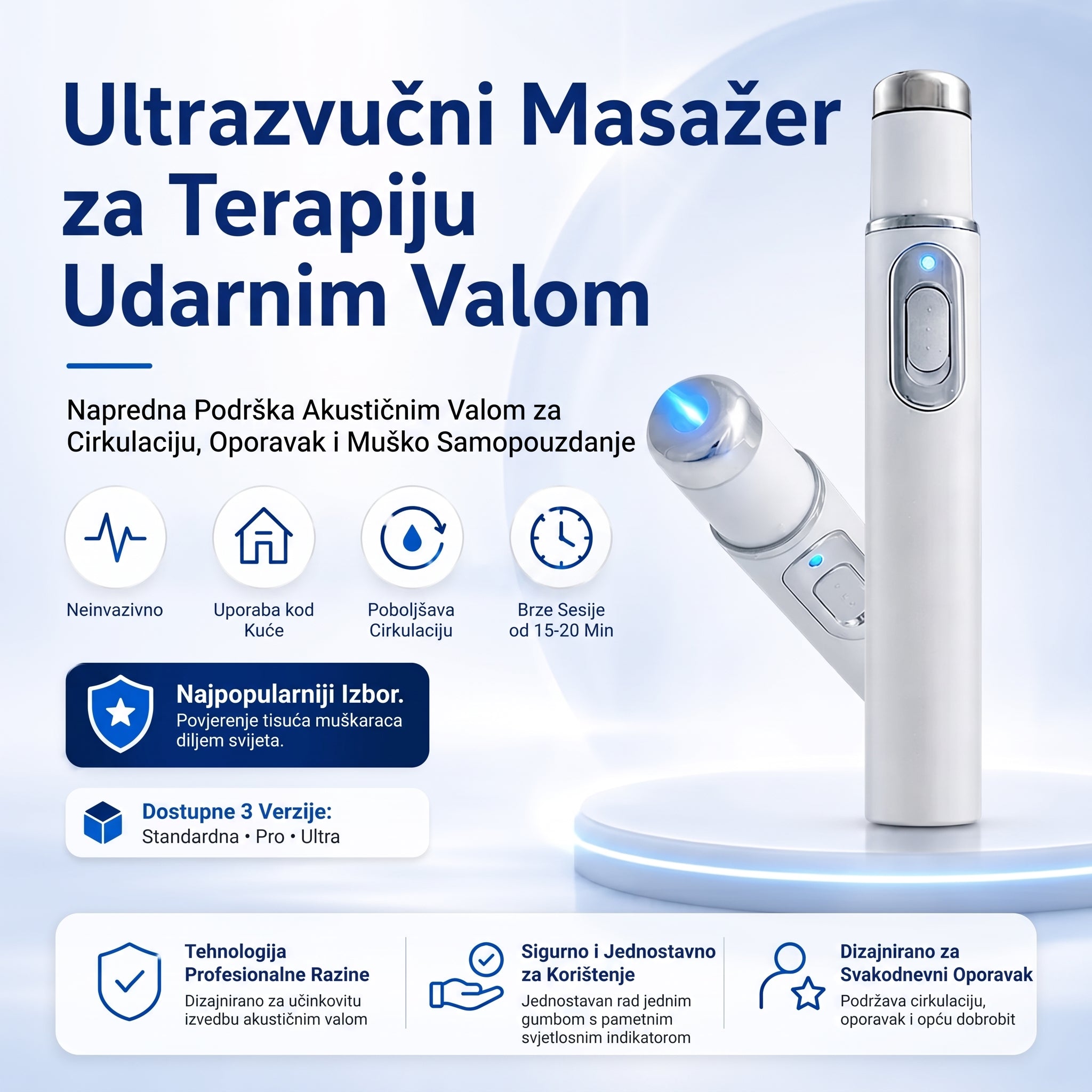 Napredna terapija akustičnim udarnim valovima vraća zdravlje tkiva penisa, poboljšava ukočenost erekcije, izdržljivost i samopouzdanje muške performanse, ublažava bolove u mišićima, ukočenost zglobova i bol u tetivama.