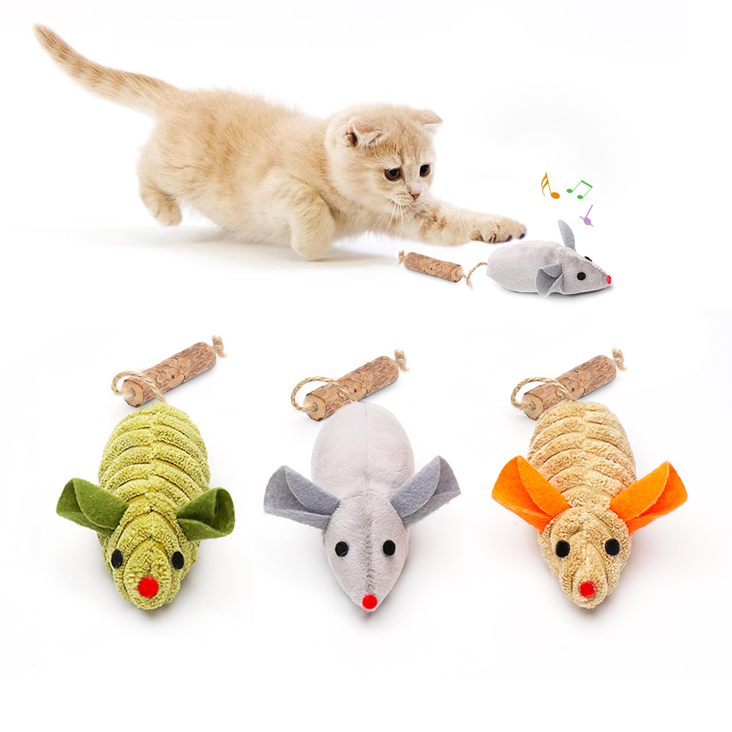 Cat Toys 3Pcs Squeak Mice, Mouse-shaped cat toys