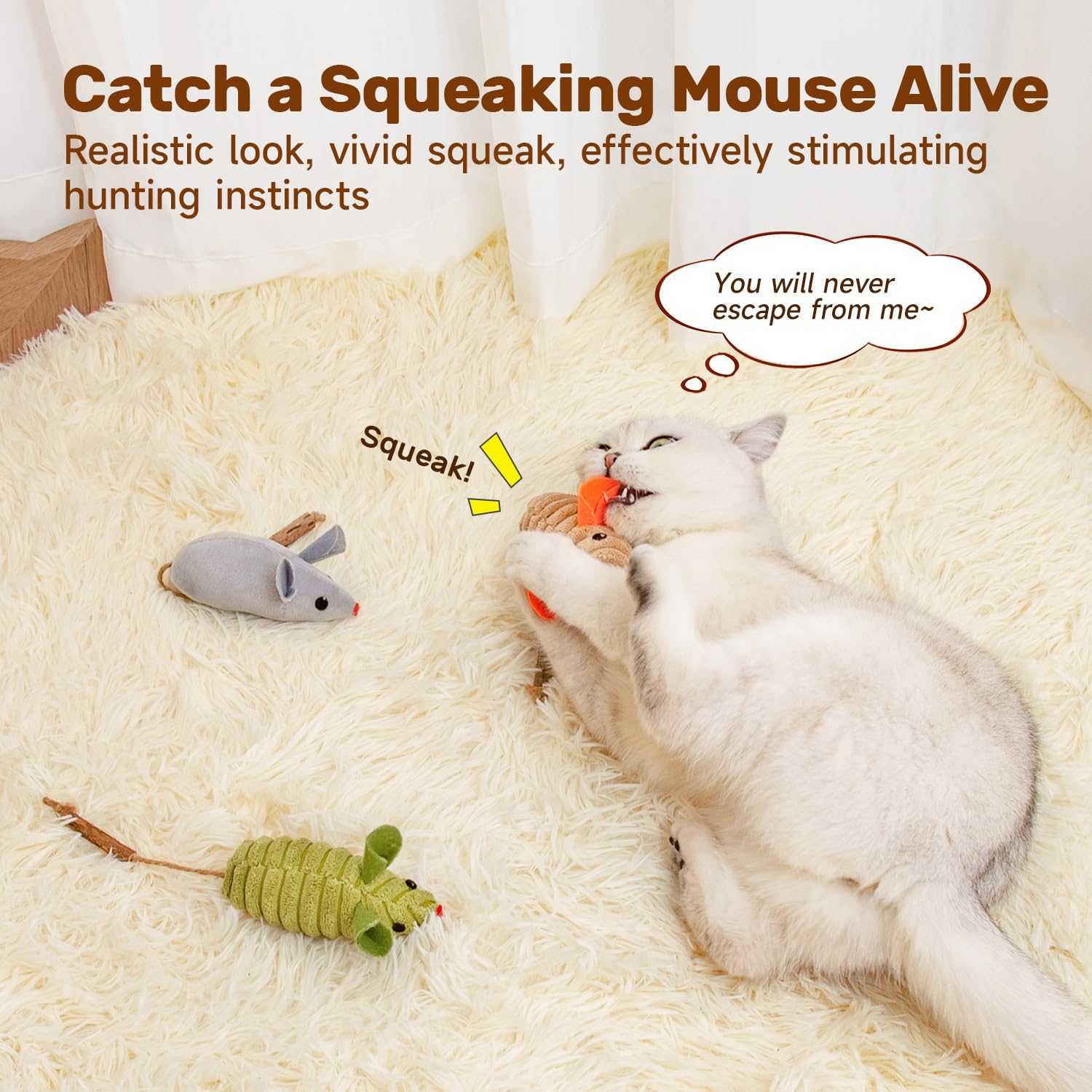 Cat Toys 3Pcs Squeak Mice, Mouse-shaped cat toys