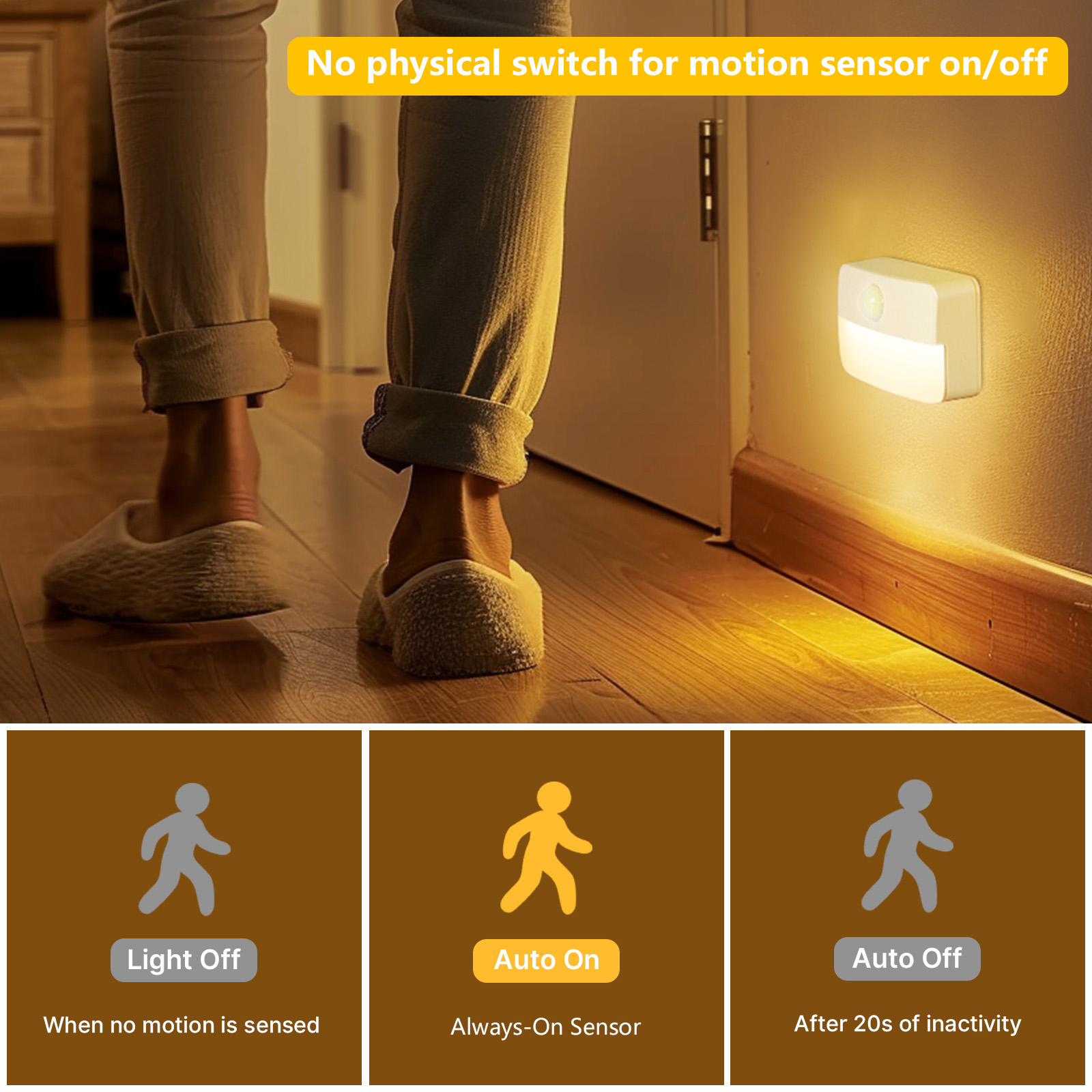 Motion Sensor Stair Lights Indoor, Battery Operated Night Lights, Warm White Stick on Anywhere LED Lamps, Portable Lighting for Hallway Bedroom Under Cabinet Kitchen