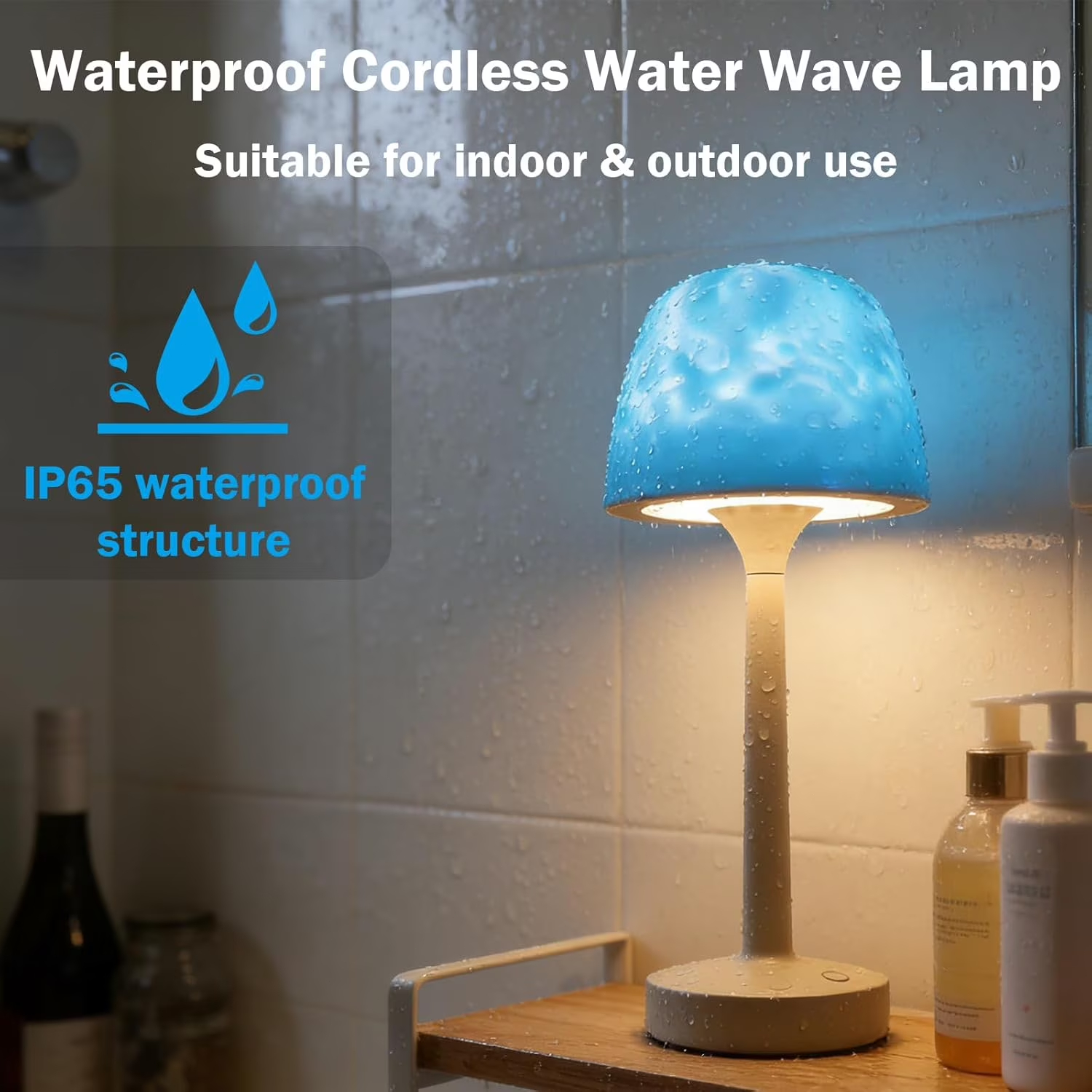 Alficedo Cordless Shower Lights, Waterproof Bathroom Lamps with 16 Color Remote, LED Ocean Wave Projector for Shower and Bath
