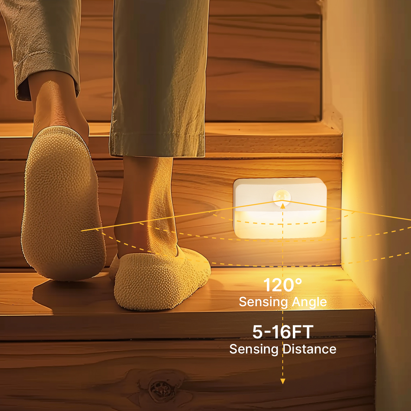 Motion Sensor Stair Lights Indoor, Battery Operated Night Lights, Warm White Stick on Anywhere LED Lamps, Portable Lighting for Hallway Bedroom Under Cabinet Kitchen