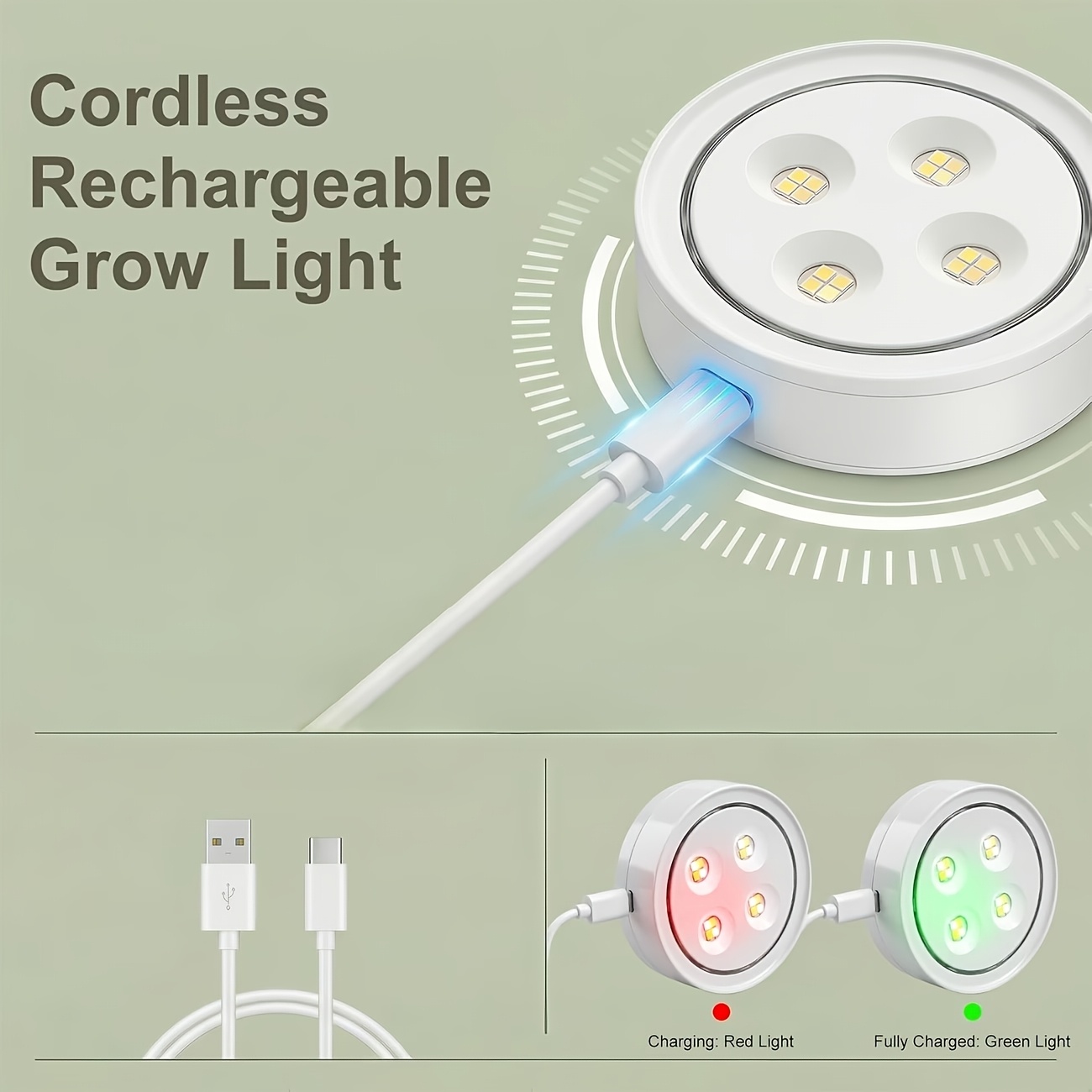 Alficedo Rechargeable Full Spectrum LED Grow Light with Timer Remote & Stepless Dimming, Magnetic Mount for Indoor Shelf Greenhouse, 6Pack