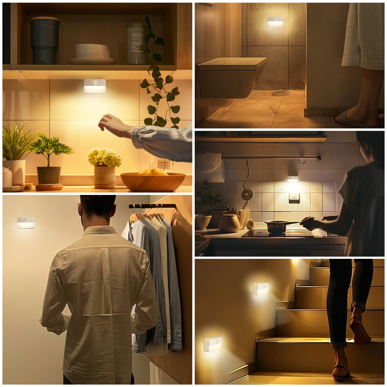 Motion Sensor Stair Lights Indoor, Battery Operated Night Lights, Warm White Stick on Anywhere LED Lamps, Portable Lighting for Hallway Bedroom Under Cabinet Kitchen